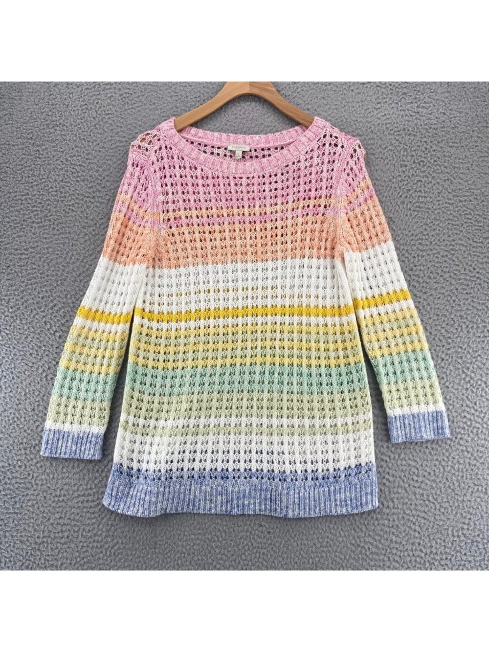 Talbots Sweater Women Small Rainbow Pastel Striped Cotton Chunky Knit Stretch